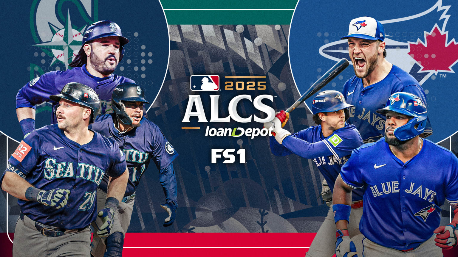 Seattle's Eugenio Suárez, Josh Naylor and Cal Raleigh; Toronto's Trey Yesavage, Ernie Clement and Vladimir Guerrero Jr.