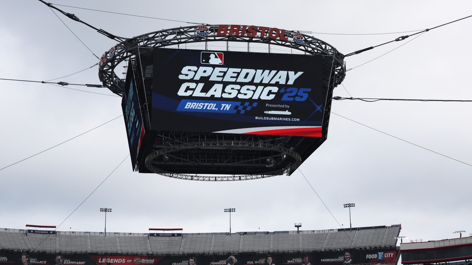 An overhead scoreboard saying Speedway Classic below the MLB logo