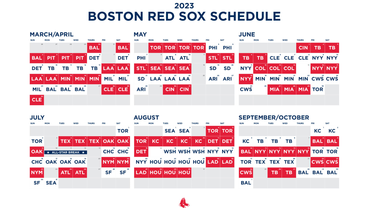 Printable Schedule Boston Red Sox