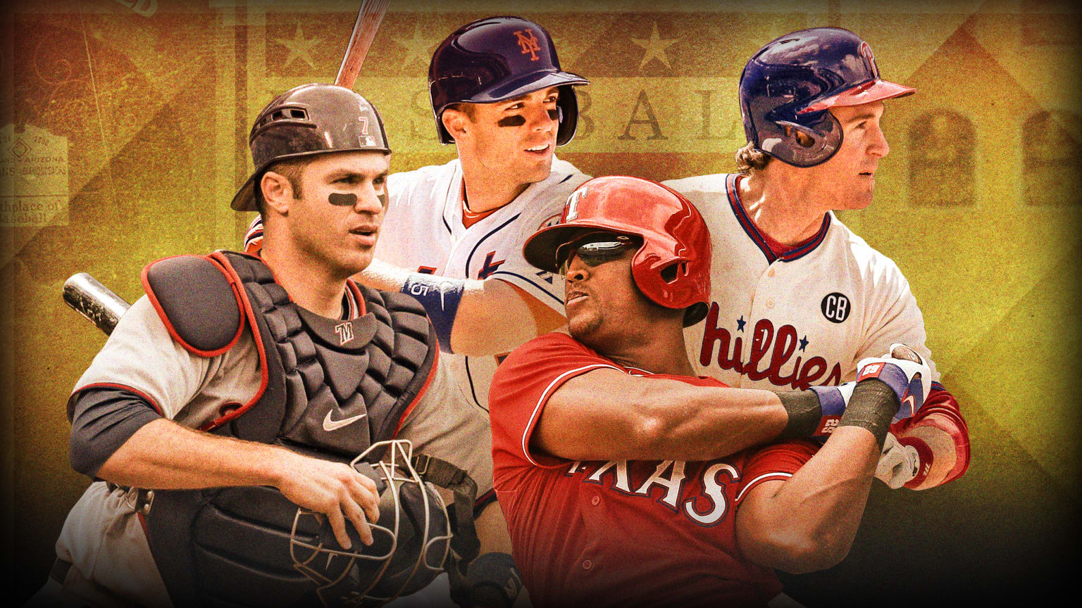 Designed image of Joe Mauer, David Wright, Adrián Beltré and Chase Utley in front of Hall of Fame logo