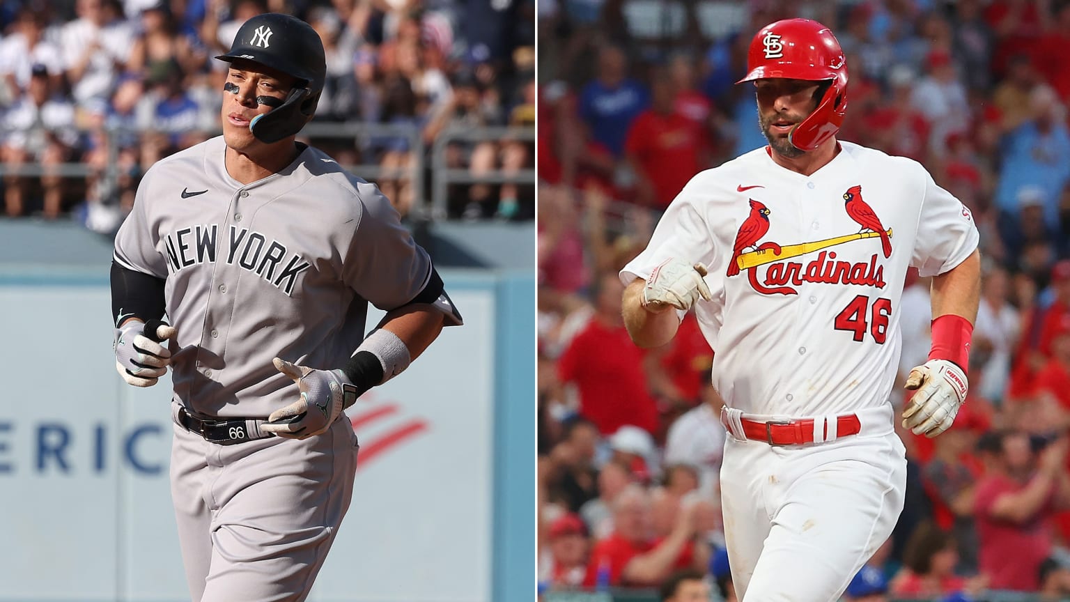 A split photo shows Aaron Judge and Paul Goldschmidt