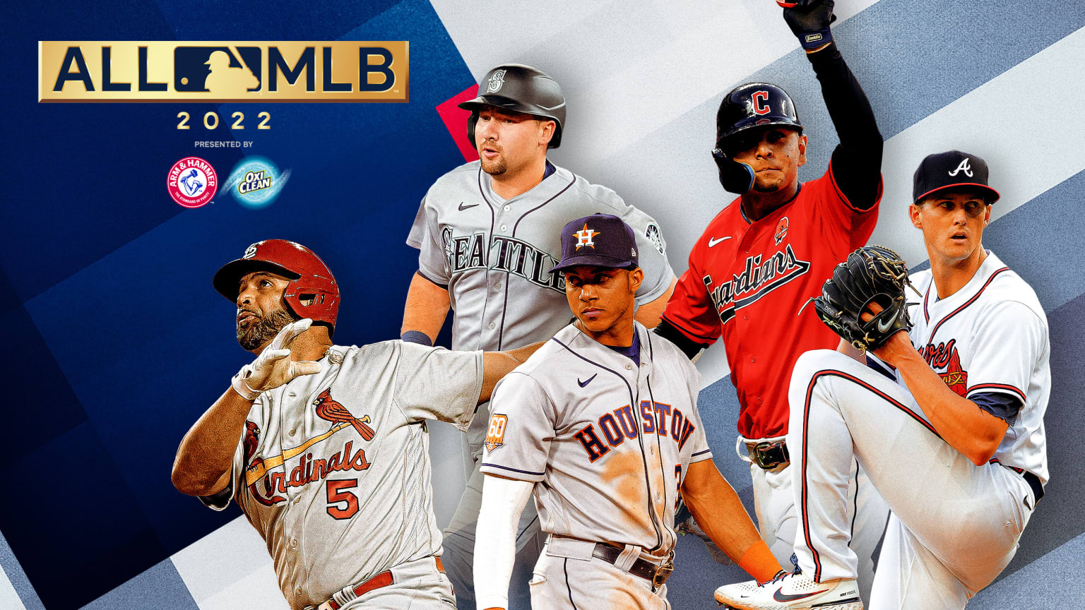 Five players are pictured next to the All-MLB logo