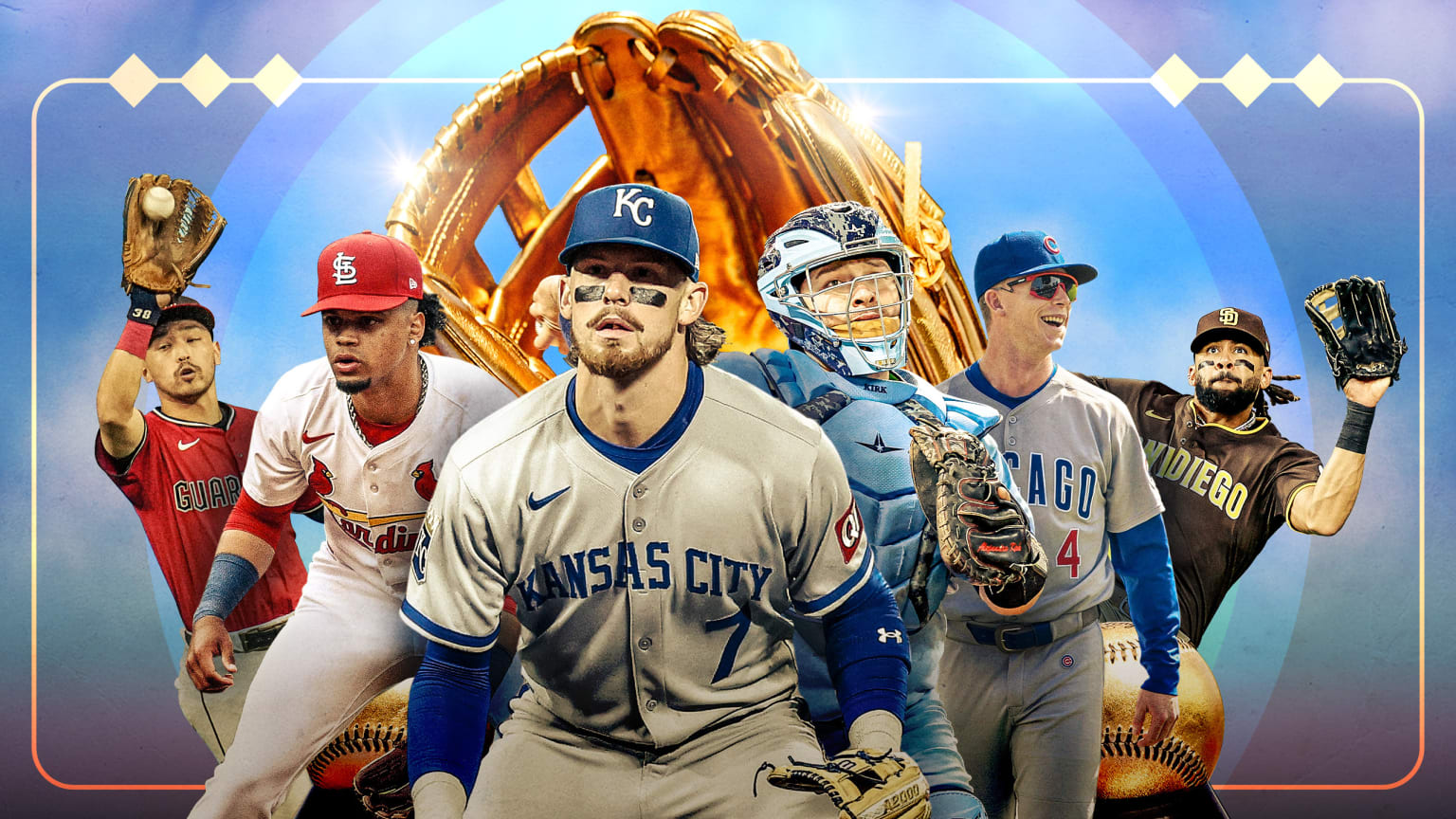 Steven Kwan, Masyn Winn, Bobby Witt Jr., Alejandro Kirk, Pete Crow-Armstrong and Fernando Tatis Jr.