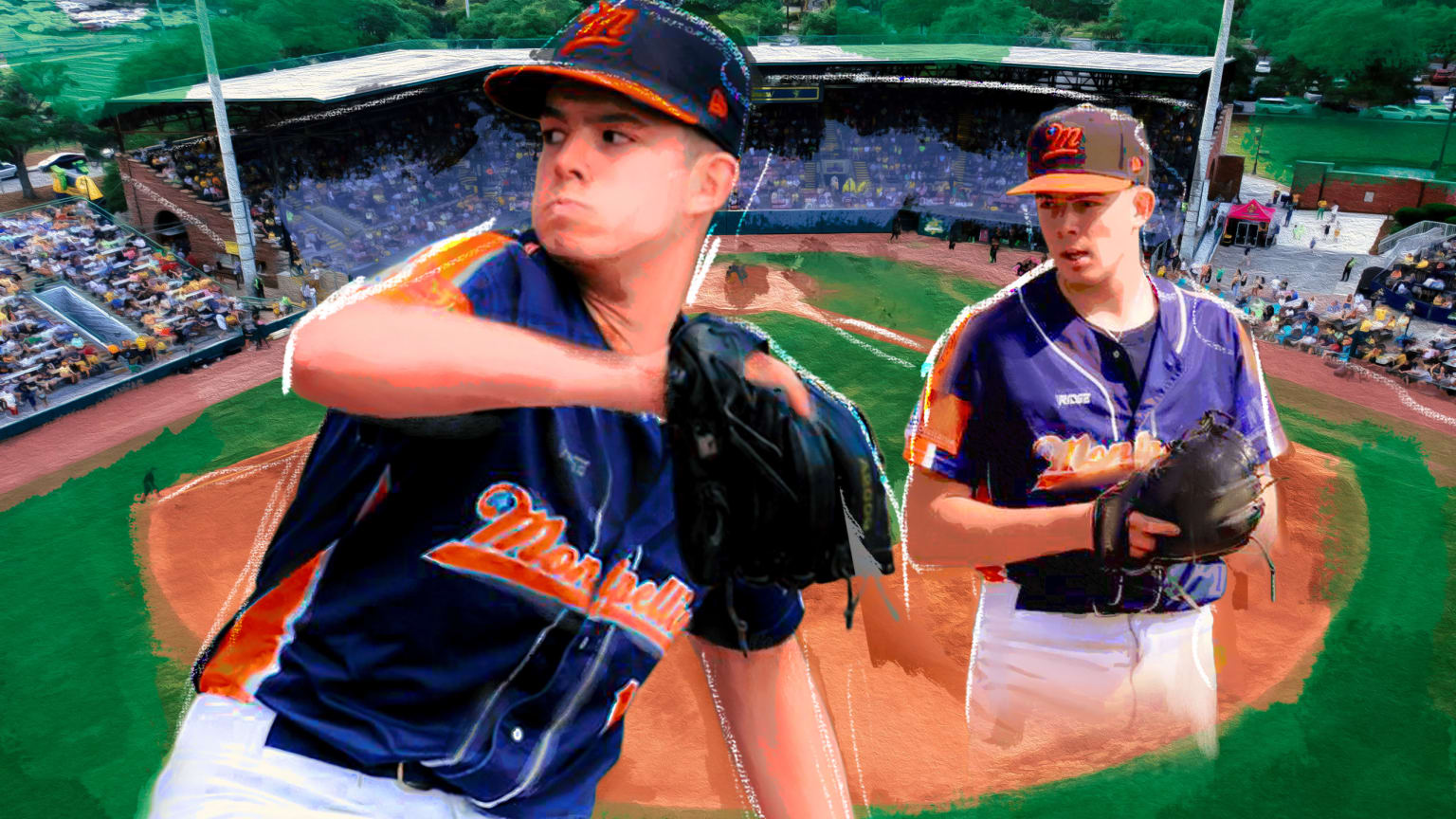 A photo illustration of teenage French pitcher Ben Couvreur