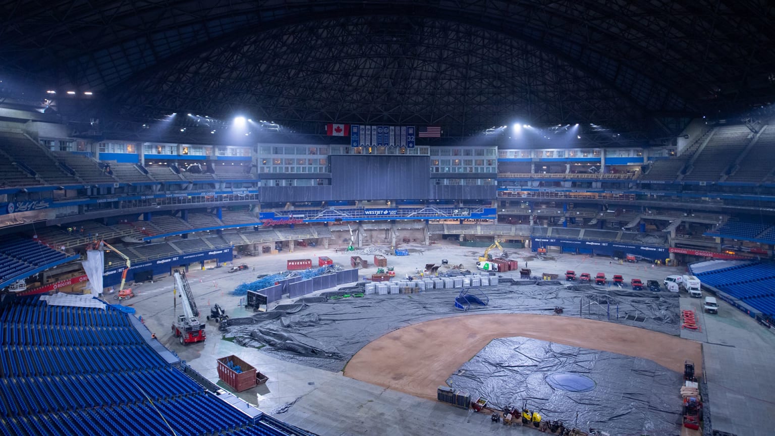 A wide view of construction at Rogers Centre