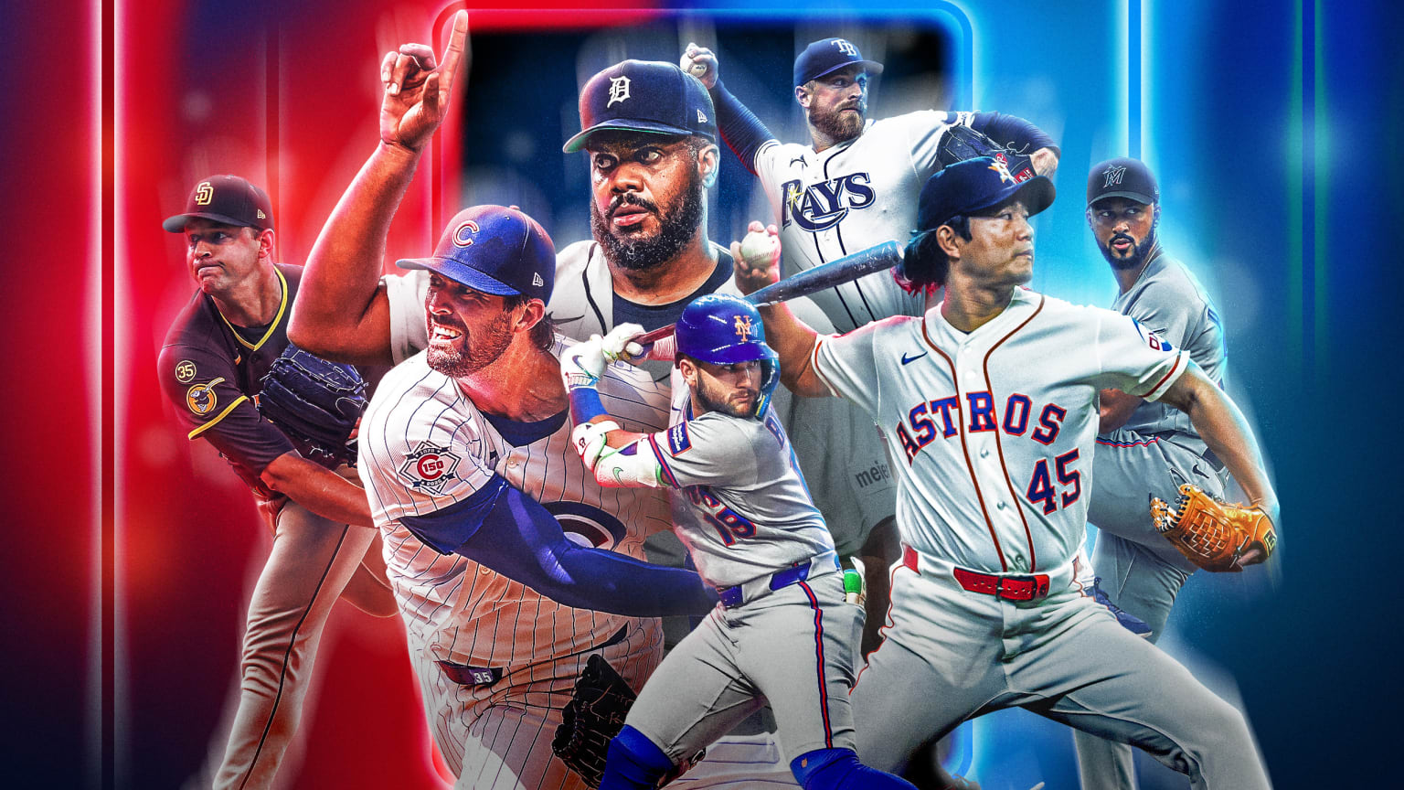 Michael King, Clay Holmes, Kenley Jansen, Bo Bichette, Drew Rasmussen, Tatsuya Imai and Sandy Alcantara