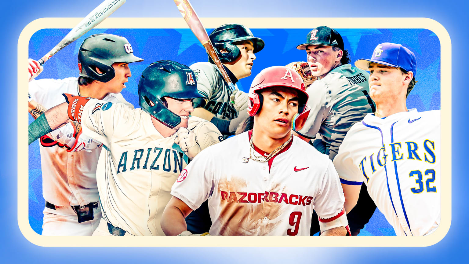 Images of top players from Oregon State, Arizona, Coastal Carolina, Arkansas, Louisville and LSU