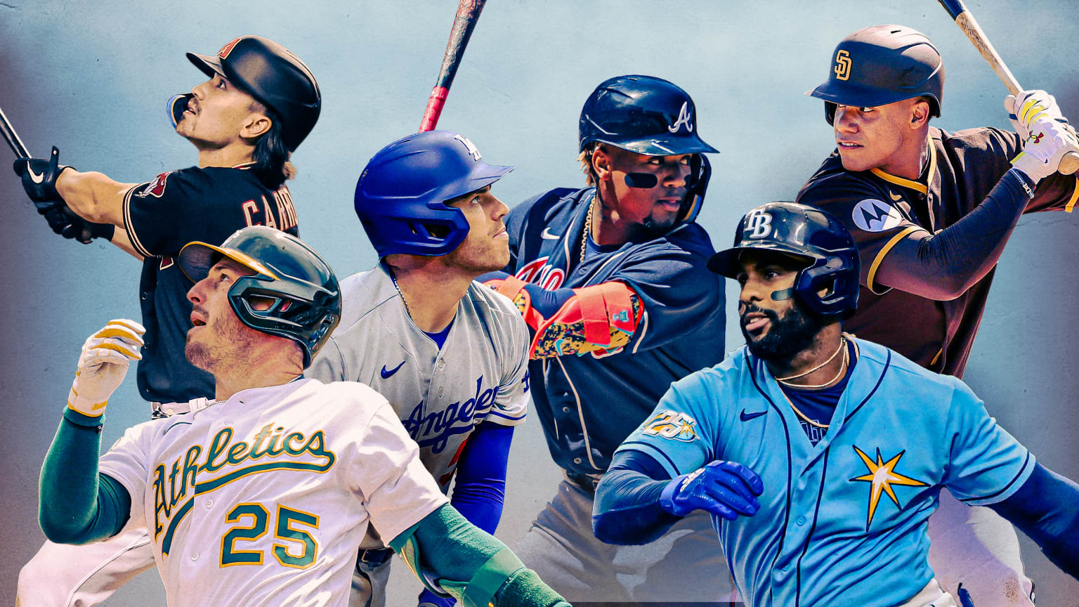 A photo illustration of six hitters