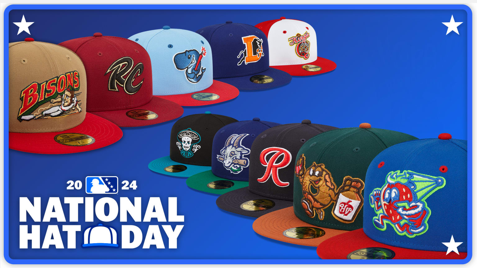 10 baseball caps next to the words 2024 National Hat Day