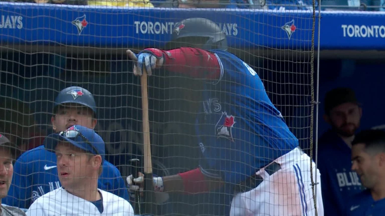 Vladimir Guerrero Jr. points out a young fan in the stands