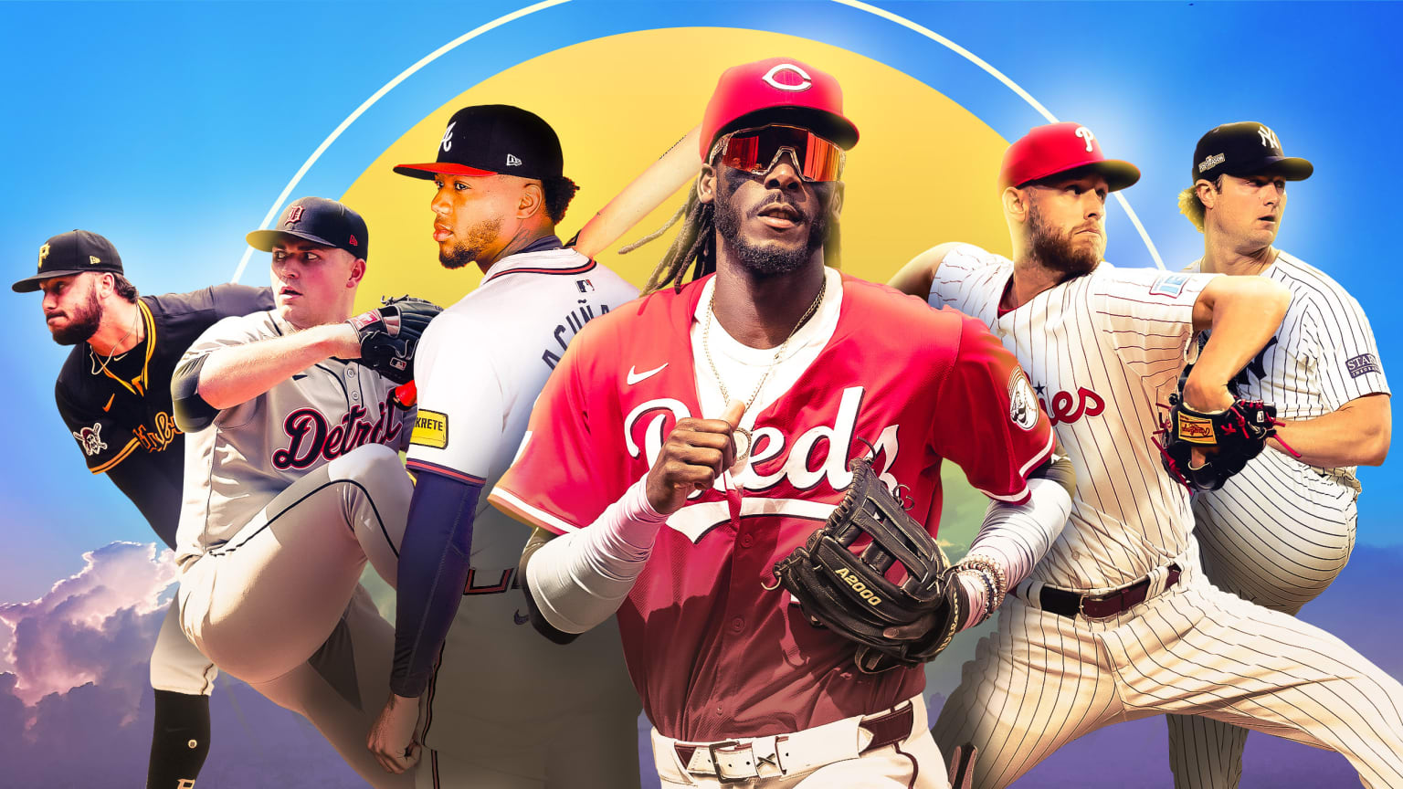 Paul Skenes, Tarik Skubal, Ronald Acuña Jr., Elly De La Cruz, Zack Wheeler and Gerrit Cole