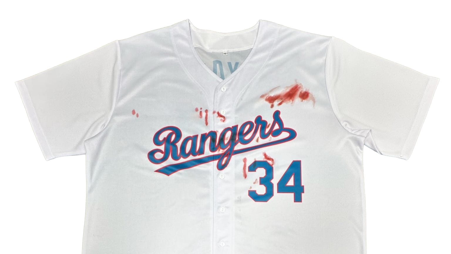 A Rangers jersey with fake blood stains on it