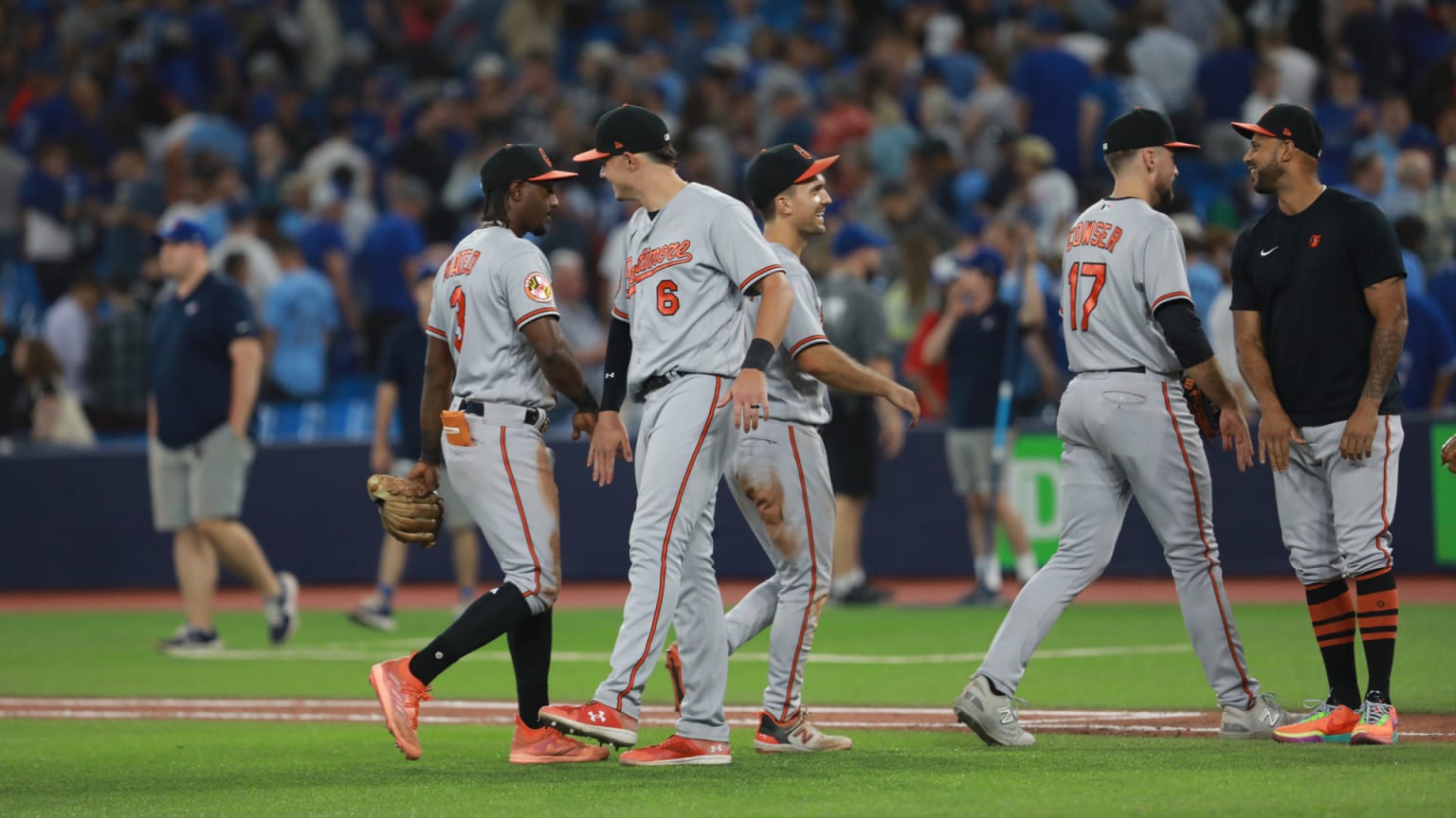 The Orioles celebrate a victory