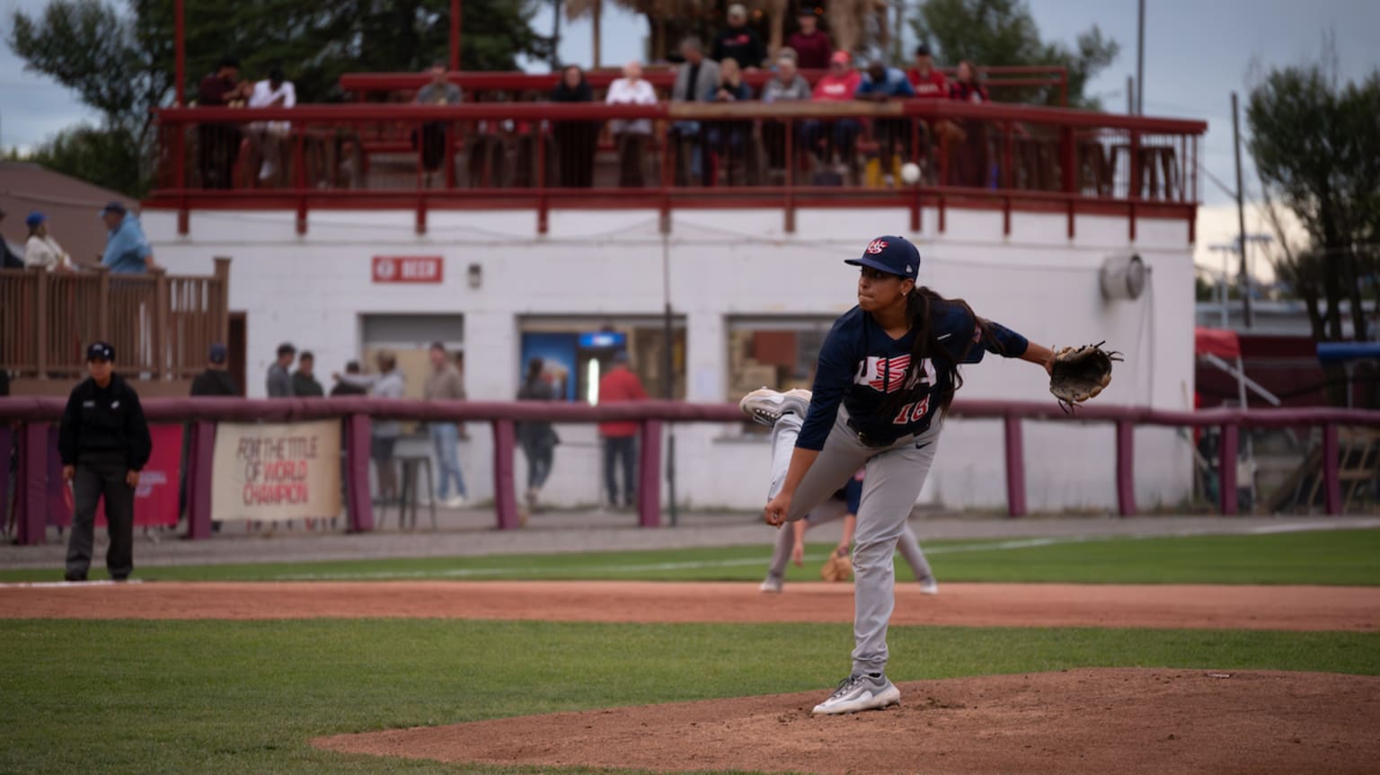 Jillian Albayati pitching in USA baseball uniform