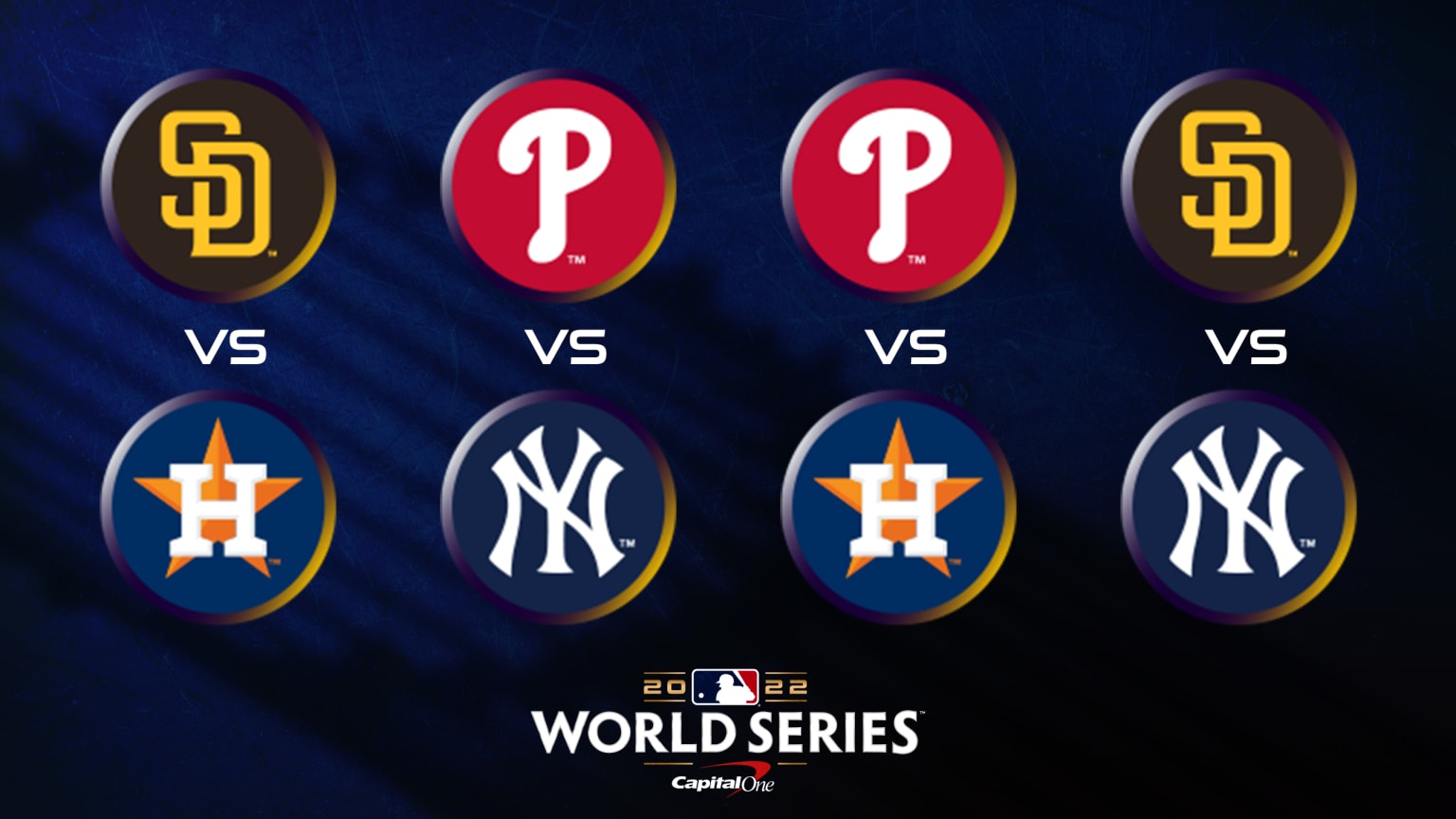 Logos are displayed showing each of the four potential 2022 World Series matchups