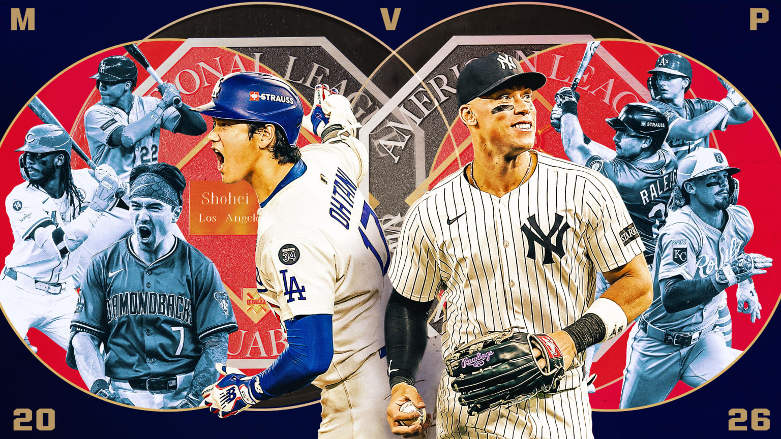 Juan Soto, Elly De La Cruz, Corbin Carroll, Shohei Ohtani, Aaron Judge, Nick Kurtz, Cal Raleigh and Bobby Witt Jr.