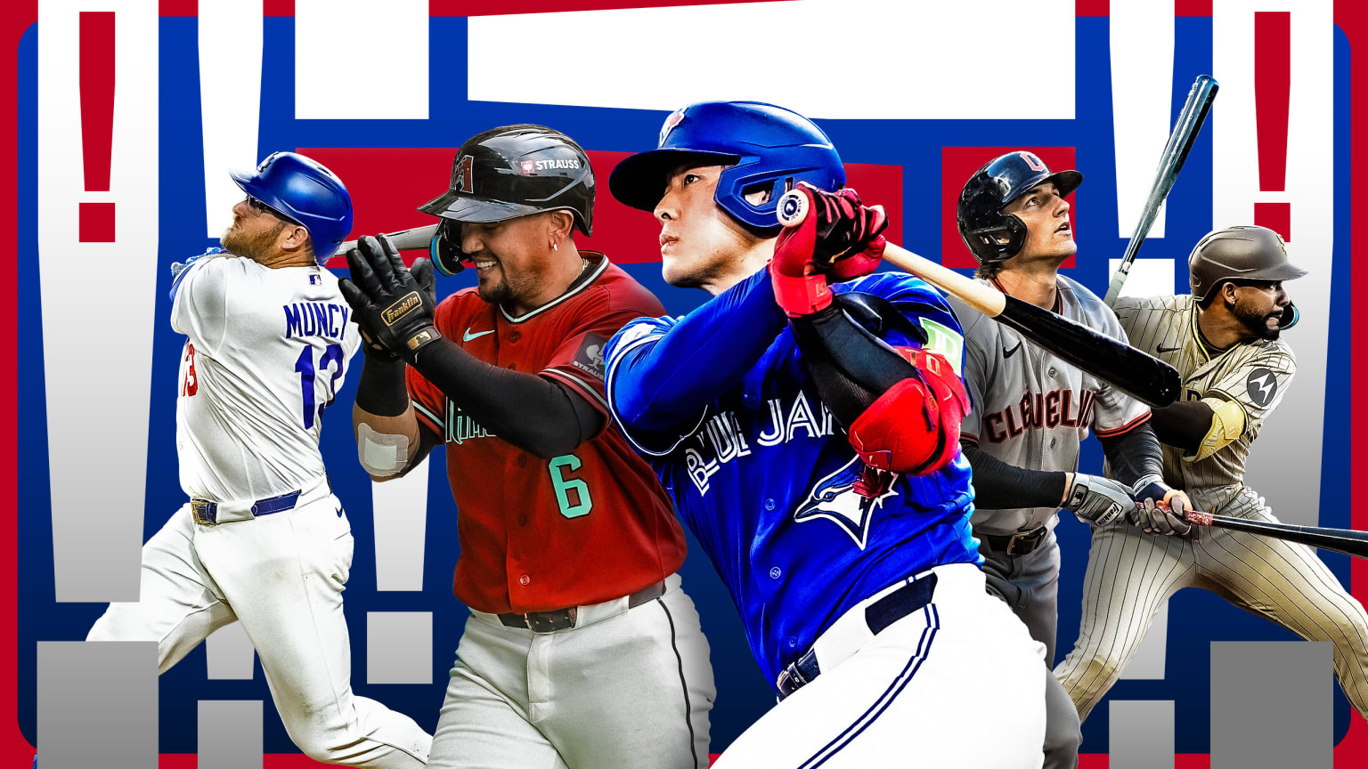 Max Muncy (Dodgers), Ildemaro Vargas (D-backs), Kazuma Okamoto (Blue Jays), Chase DeLauter (Guardians) and Miguel Andujar (Padres)