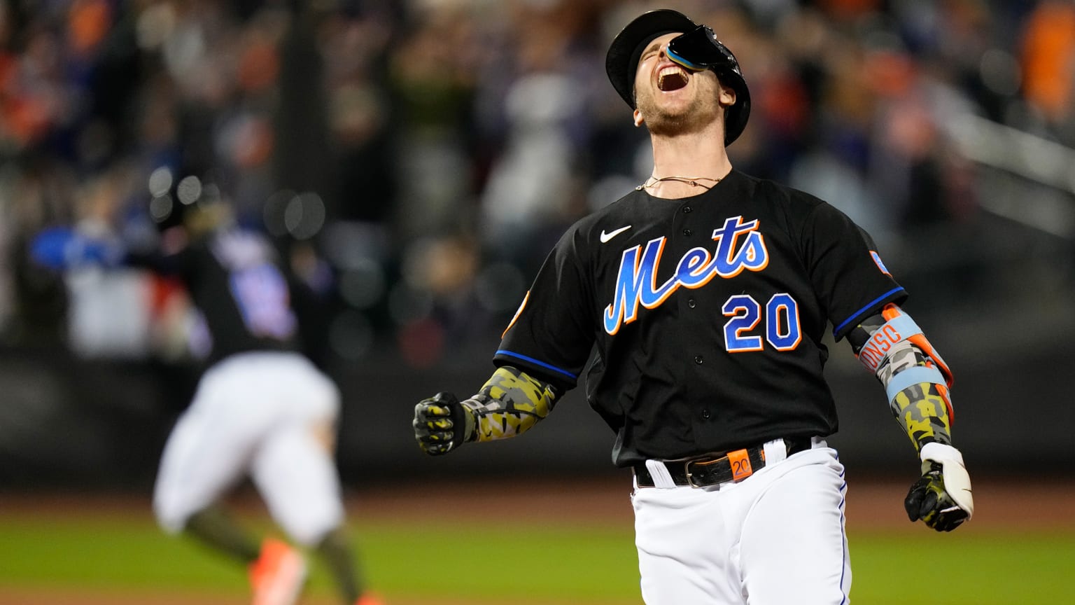 Pete Alonso celebrates on the basepaths