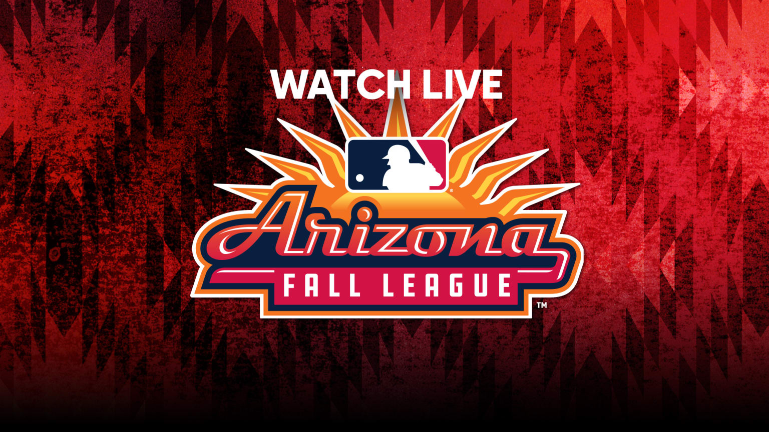 The words ''Watch Live'' above the Arizona Fall League logo, all on a patterned red background