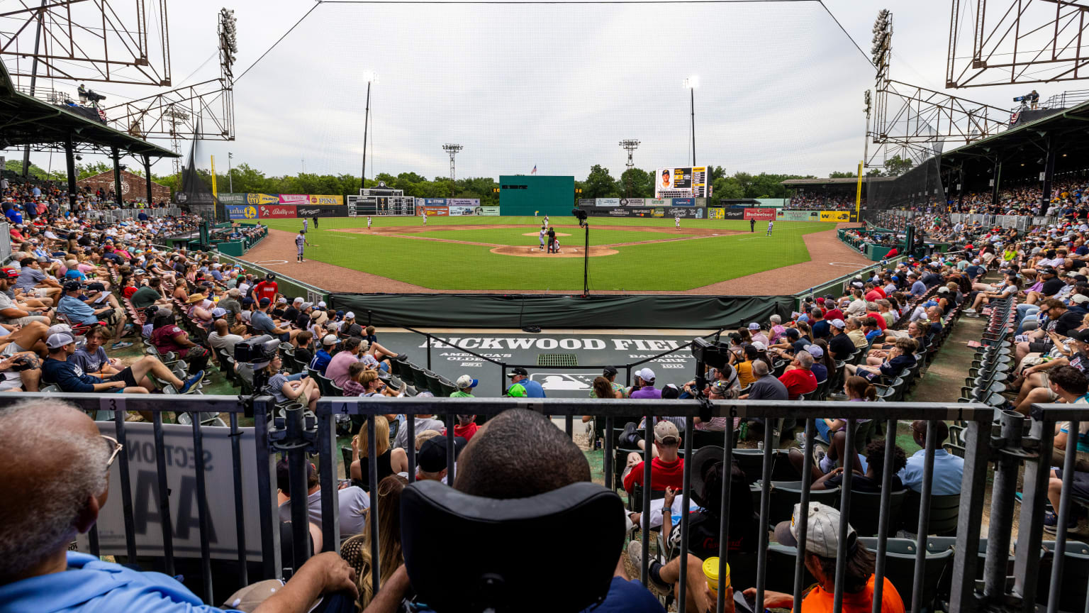 A photo of historic Rickwood Field from behind home plate