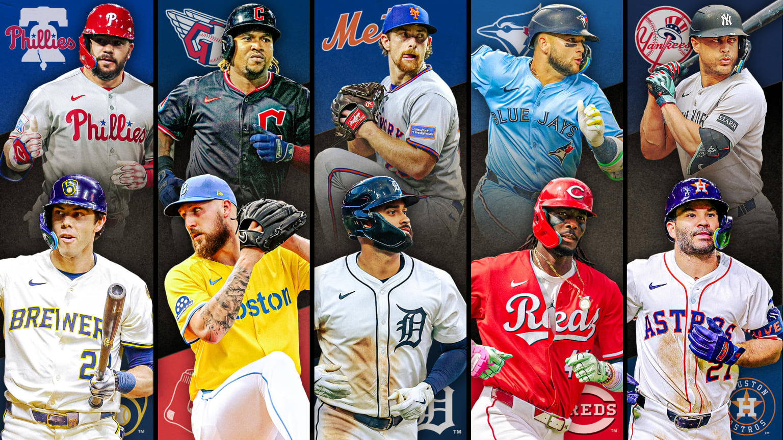 Images of 10 players with their team logos behind them, representing 5 series to watch this week