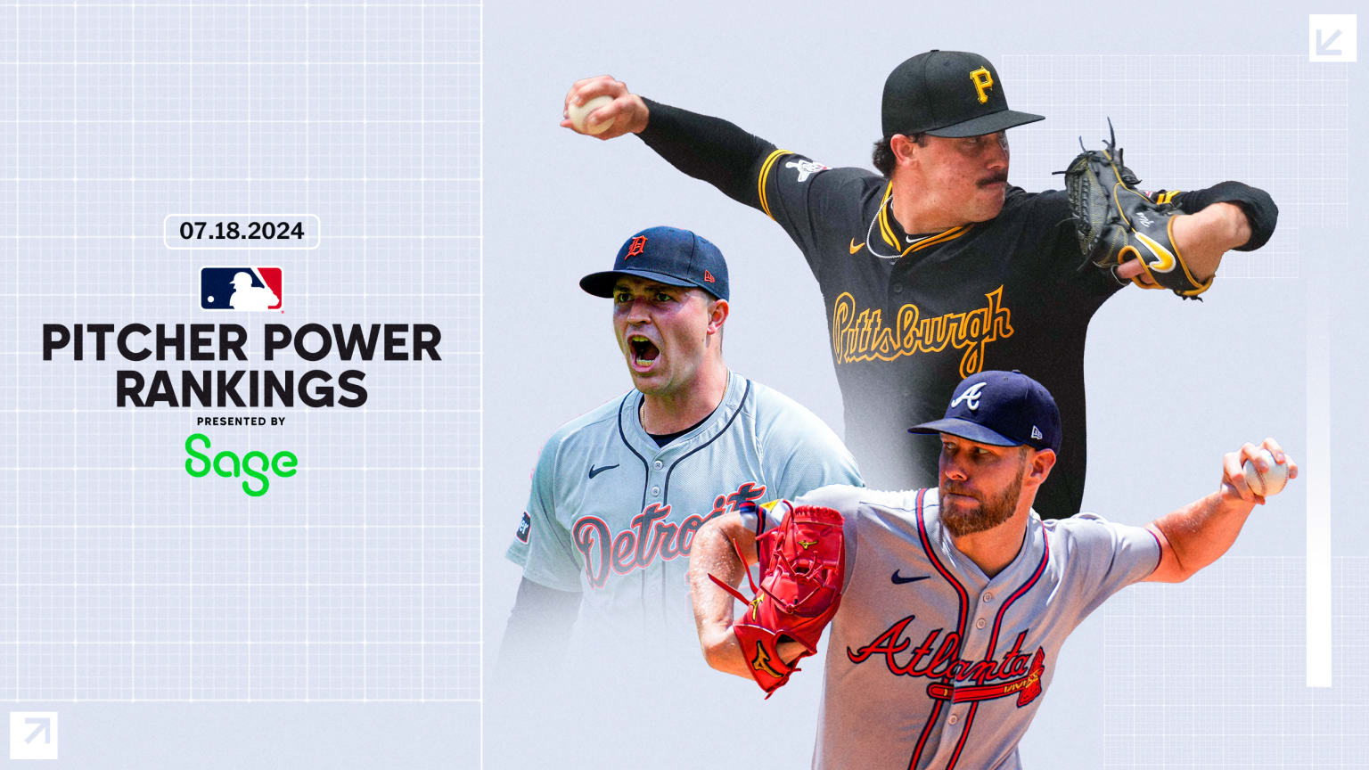 Tarik Skubal, Paul Skenes and Chris Sale with the Pitcher Power Rankings logo