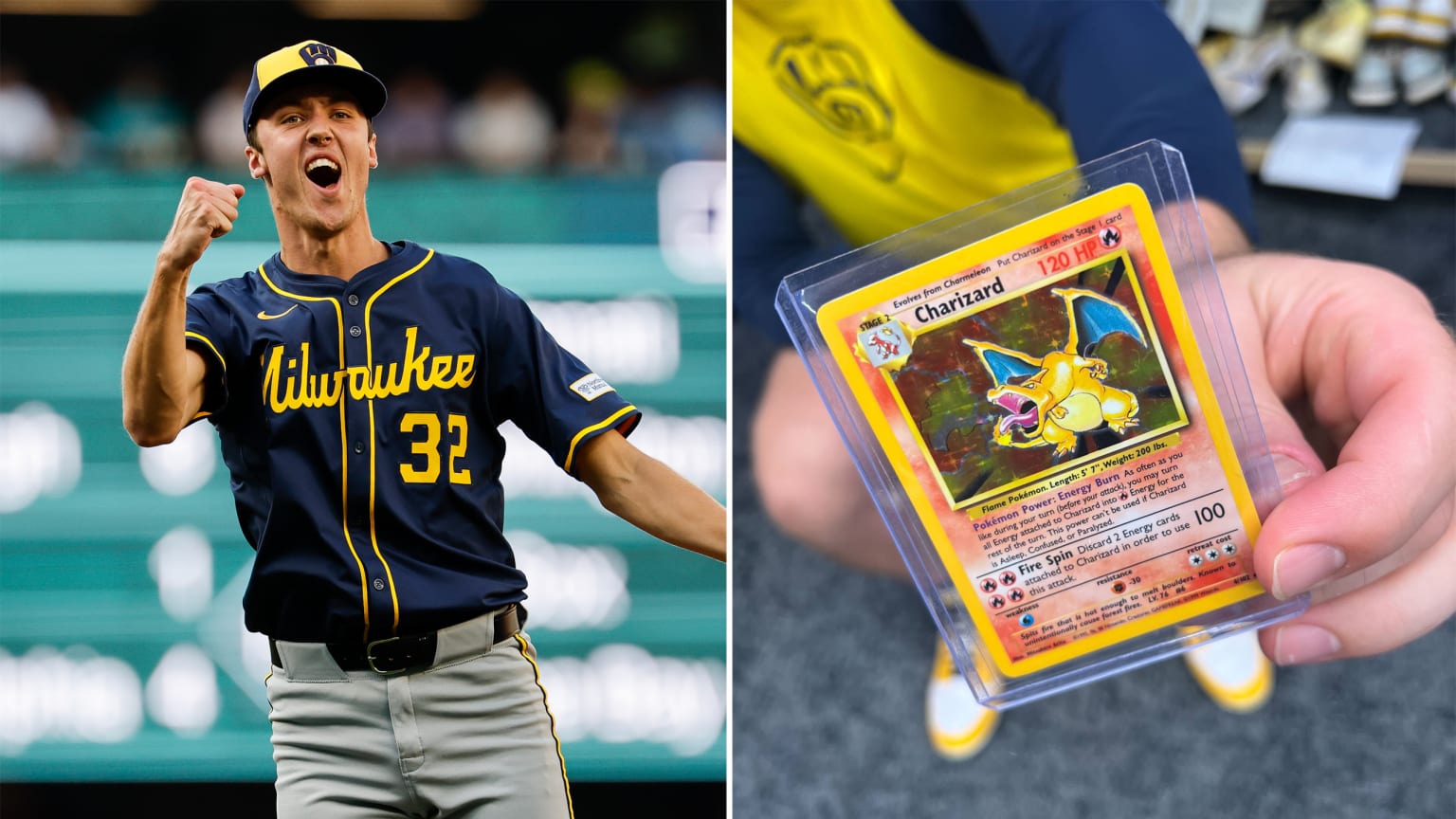 Images of Jacob Misiorowski and a rare Pokémon card