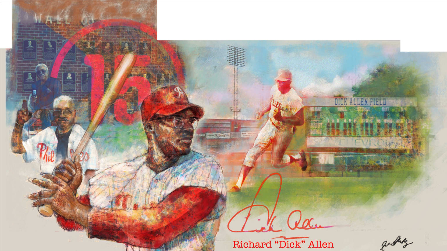 A drawing of a new Dick Allen mural to be painted in Philadelphia