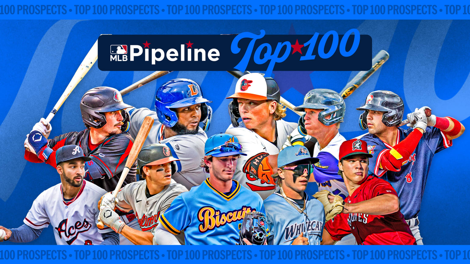 A designed collage of 10 players among the updated Top 100 prospects list