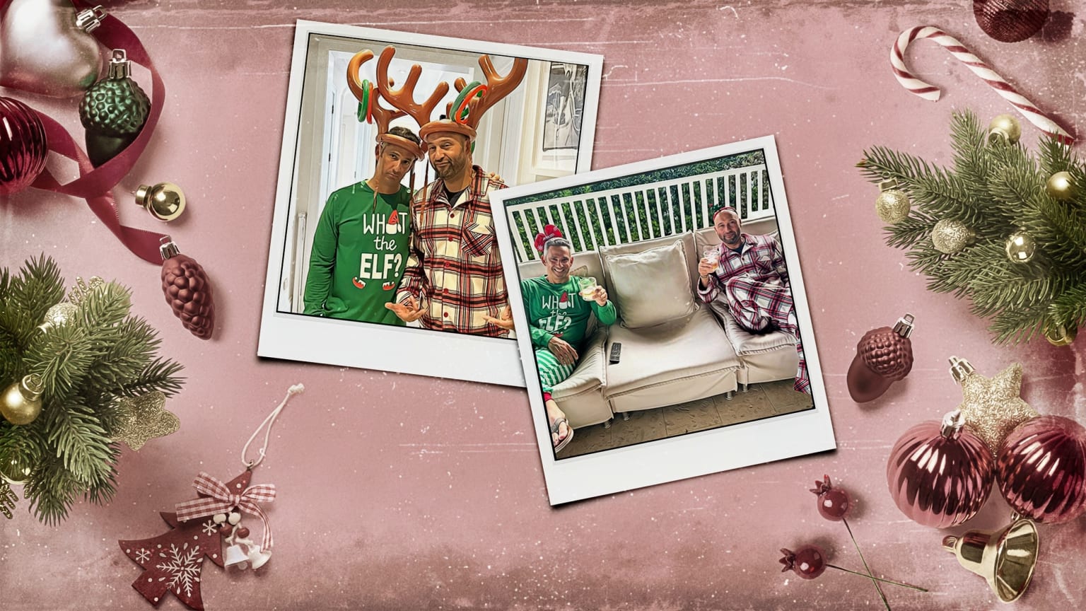 A photo montage of Derek Jeter and Jorge Posada wearing holiday pajamas