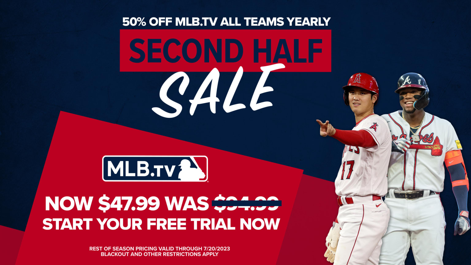 Shohei Ohtani and Ronald Acuña Jr. shown in an image promoting MLB.TV sale