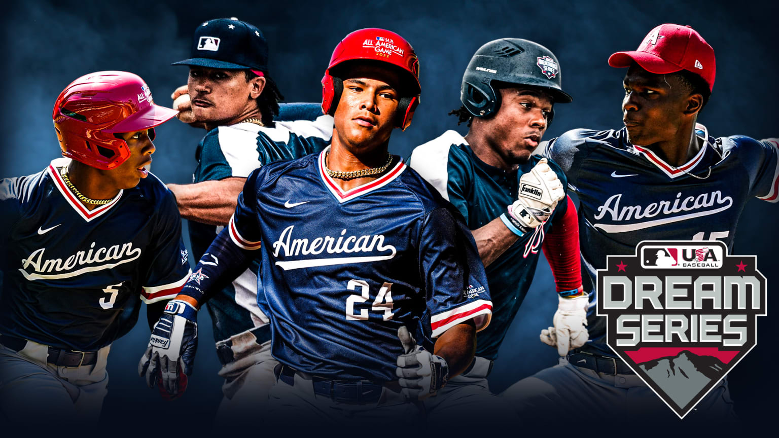 A photo illustration of 5 young baseball prospects
