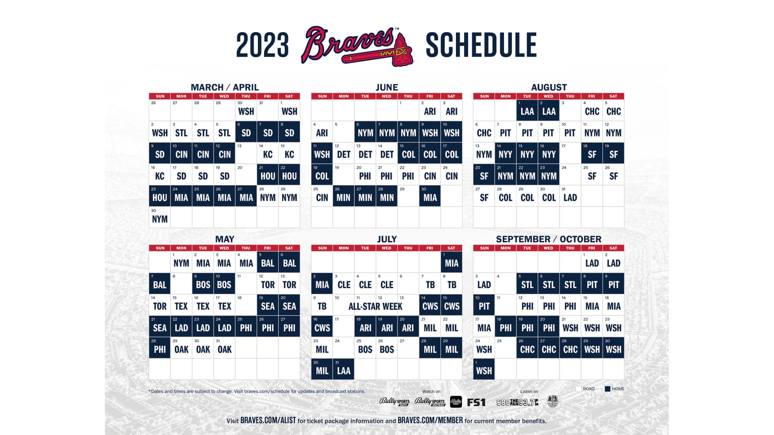 Printable Schedule Atlanta Braves