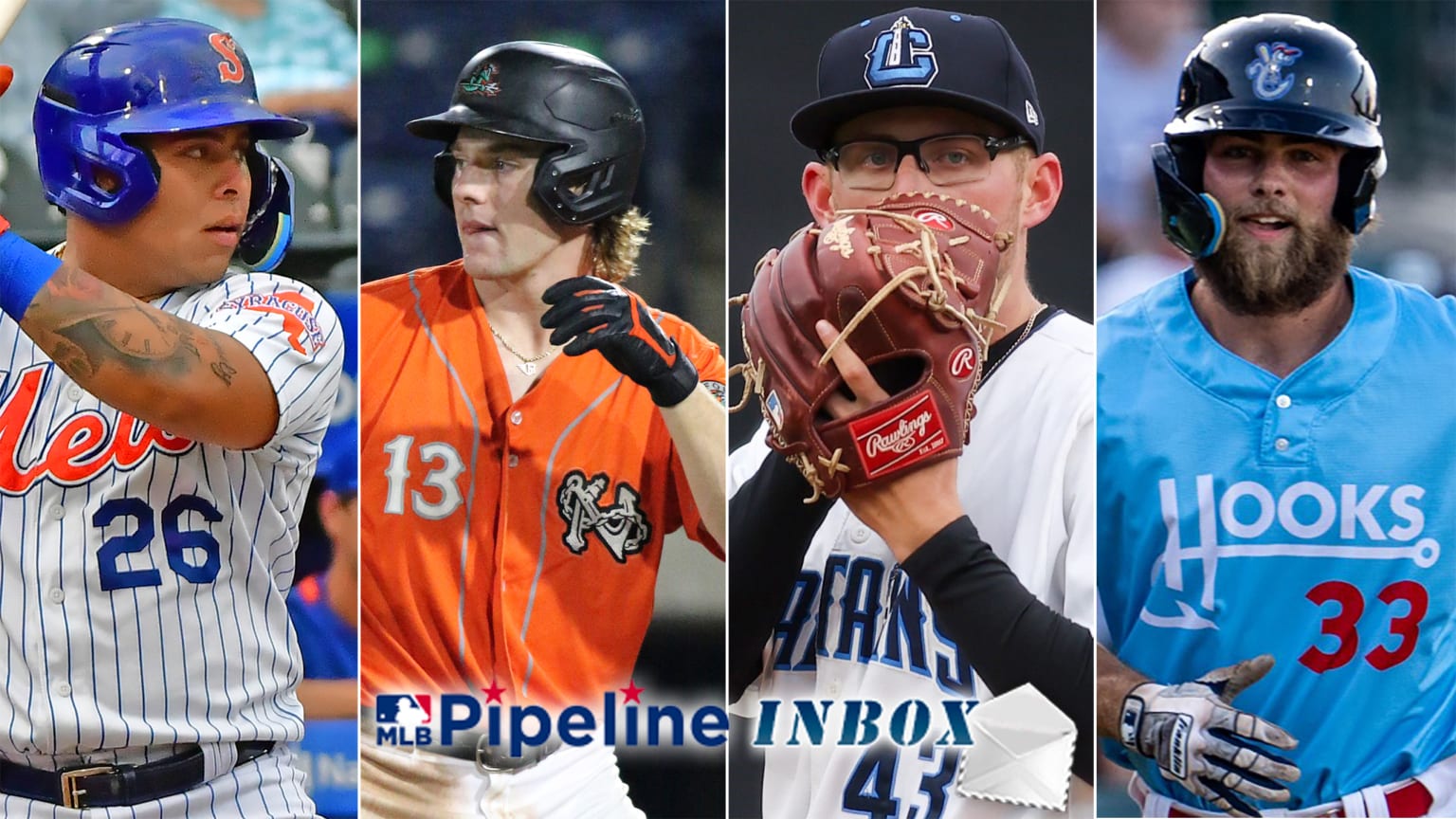 4 prospects in various game action shots and the words ''Pipeline Inbox'' across the bottom