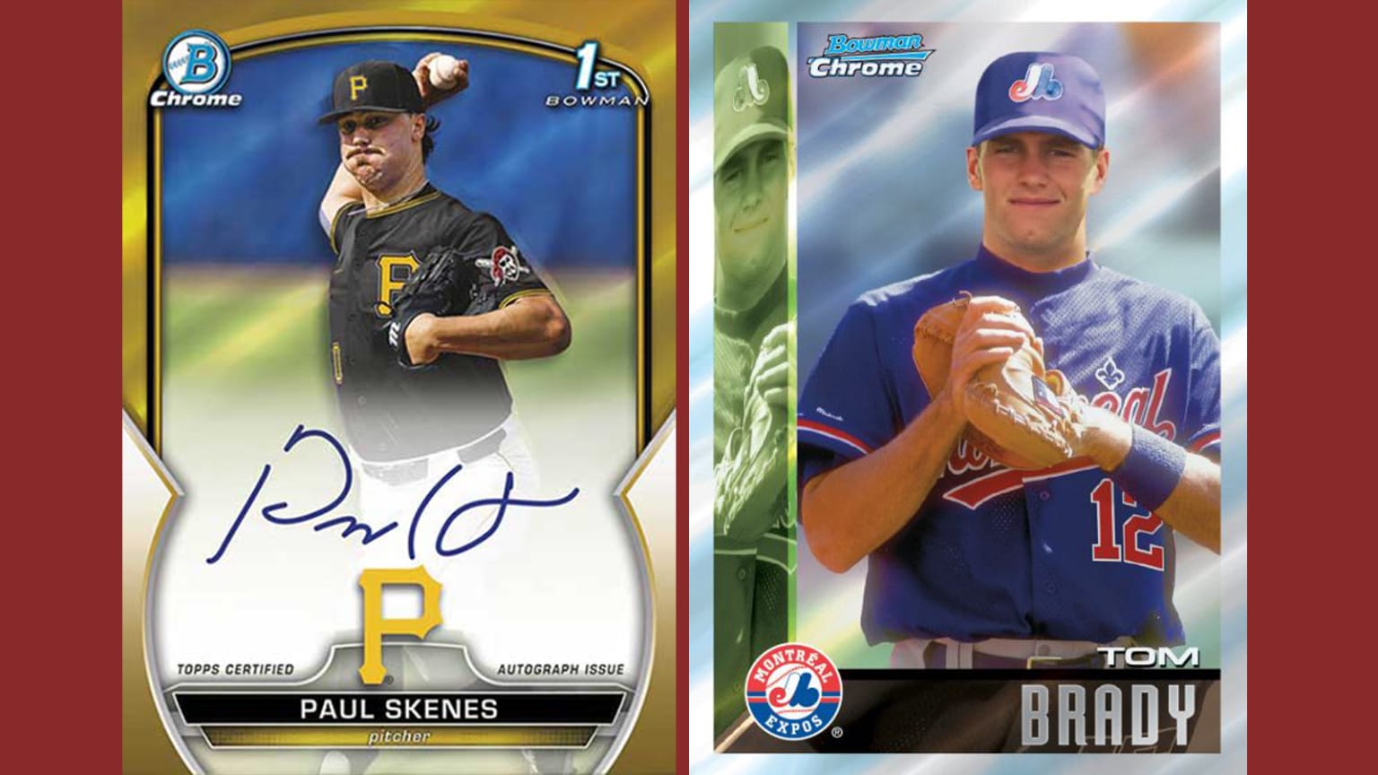 Baseball cards of Paul Skenes and Tom Brady