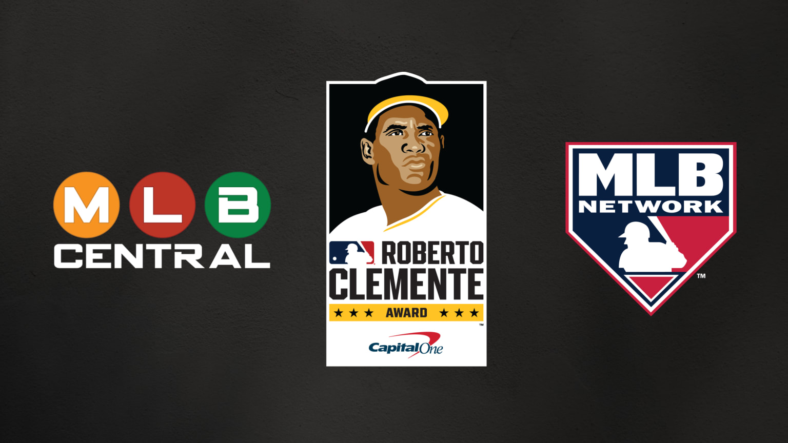 Logos for MLB Central, the Roberto Clemente Award and MLB Network