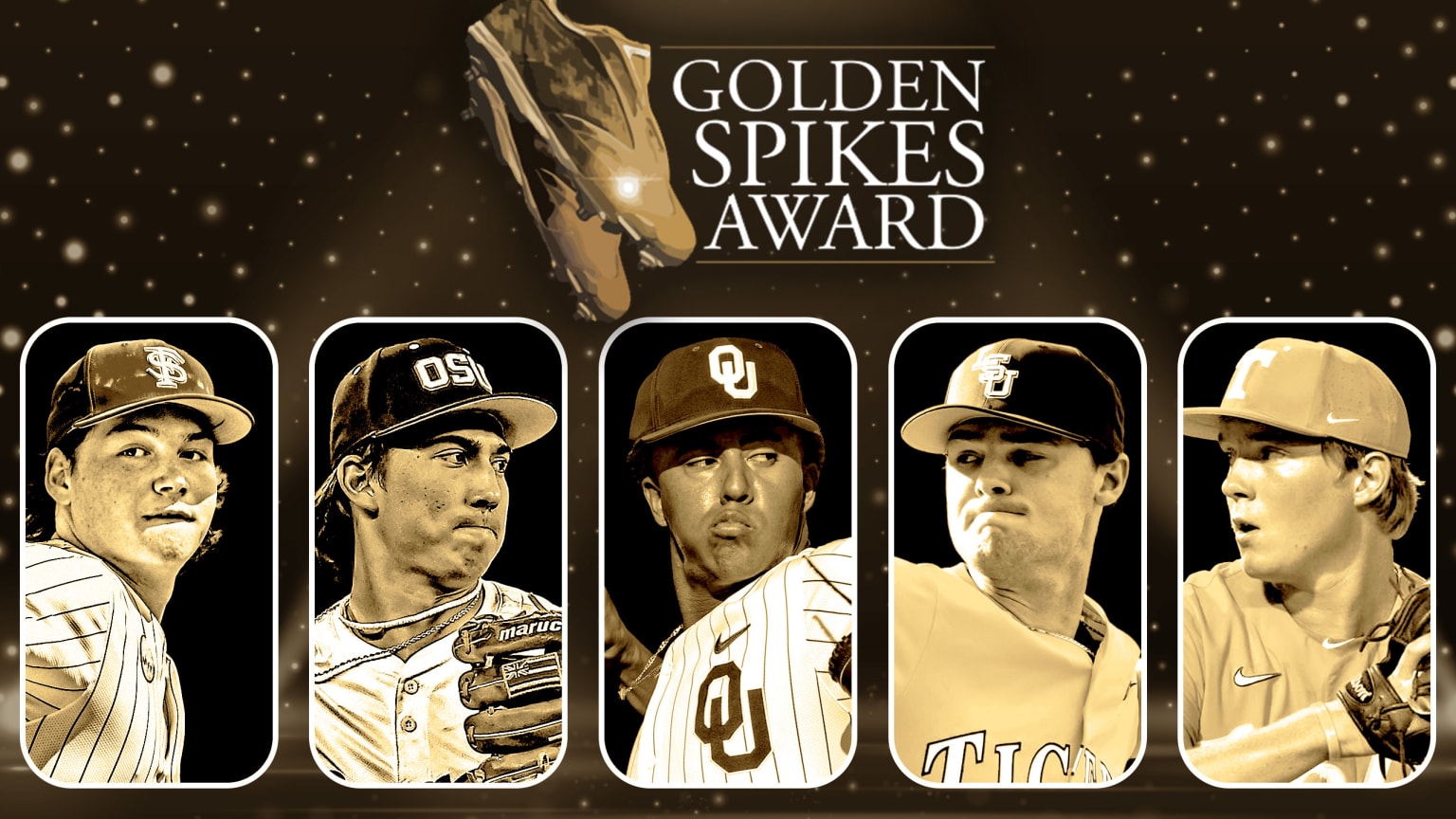 The logo for the Golden Spikes Award with images of five semifinalists