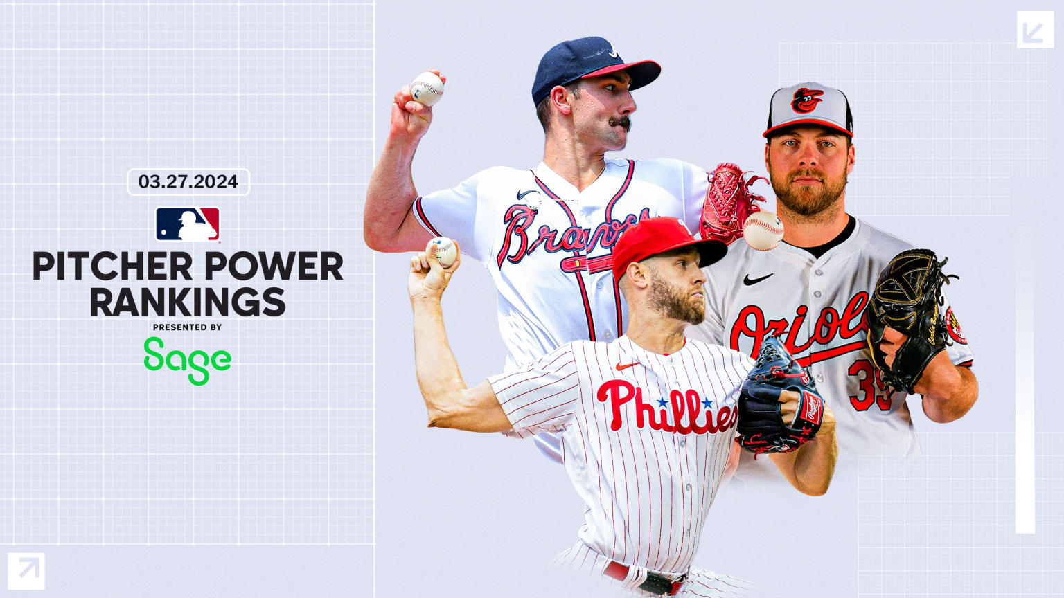 A montage of Spencer Strider, Zack Wheeler and Corbin Burnes alongside the Pitcher Power Rankings graphic