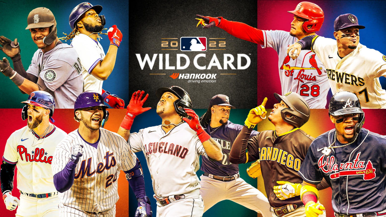 Cutouts of 10 players paired up to represent five potential matchups, each placed into boxes, with a box in the top center reading, ''2022 Wild Card''