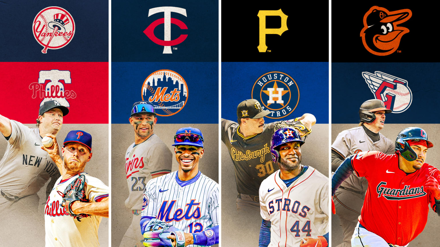 Photos of eight players with their team logos