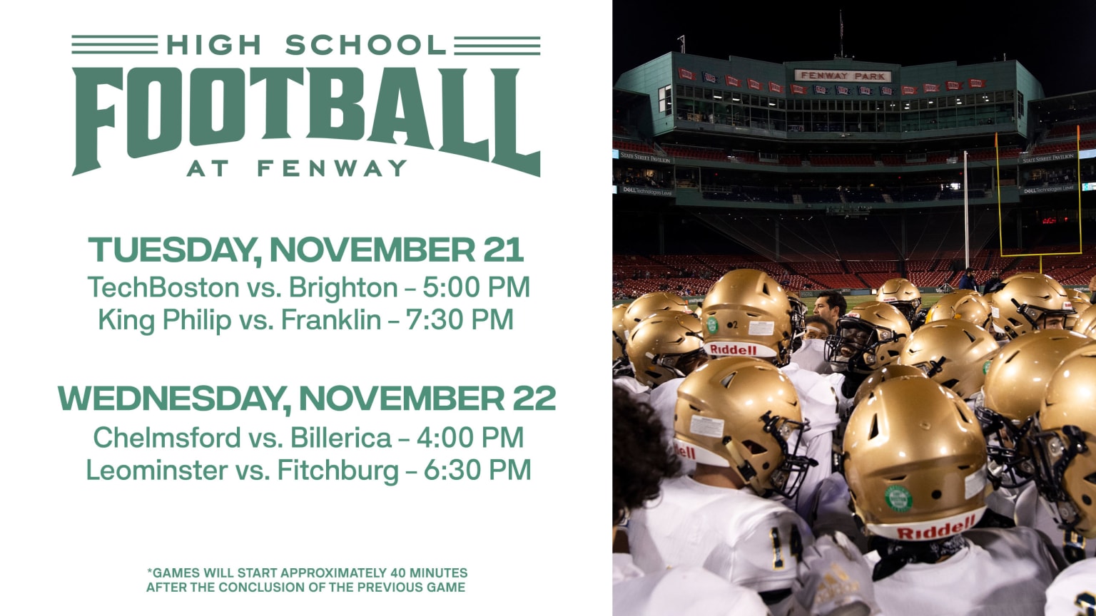 Fenway Park will host four more High School Football games this