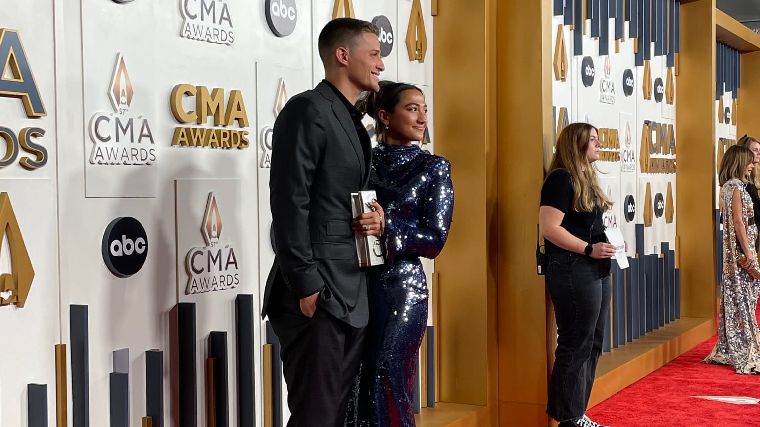 Corey Seager and his wife, Madisyn, on the CMA Awards red carpet