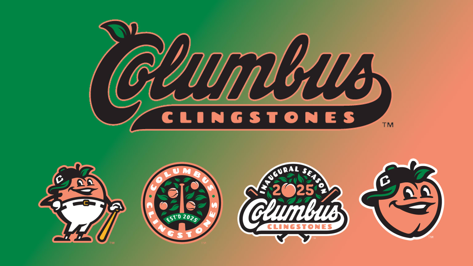 The Columbus Clingstones logos feature Georgia's official state fruit, the peach