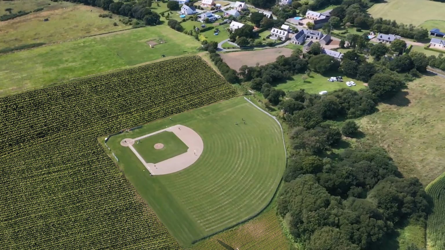 A ballfield cut out of a cornfield in France