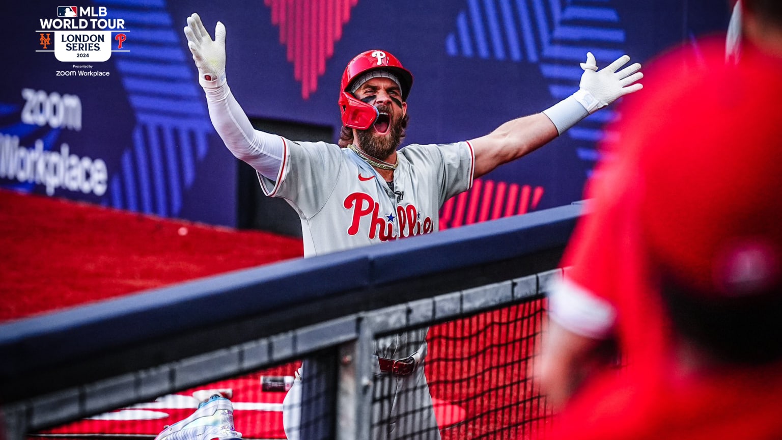 Bryce Harper celebrates homer at London Series