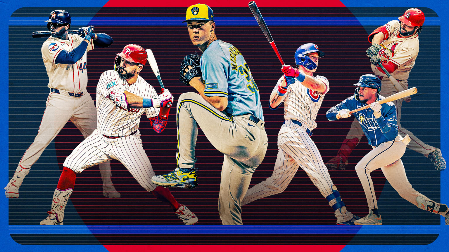 Yordan Alvarez, Kyle Schwarber, Jacob Misiorowski, Pete Crow-Armstrong, Chandler Simpson and Alec Burleson