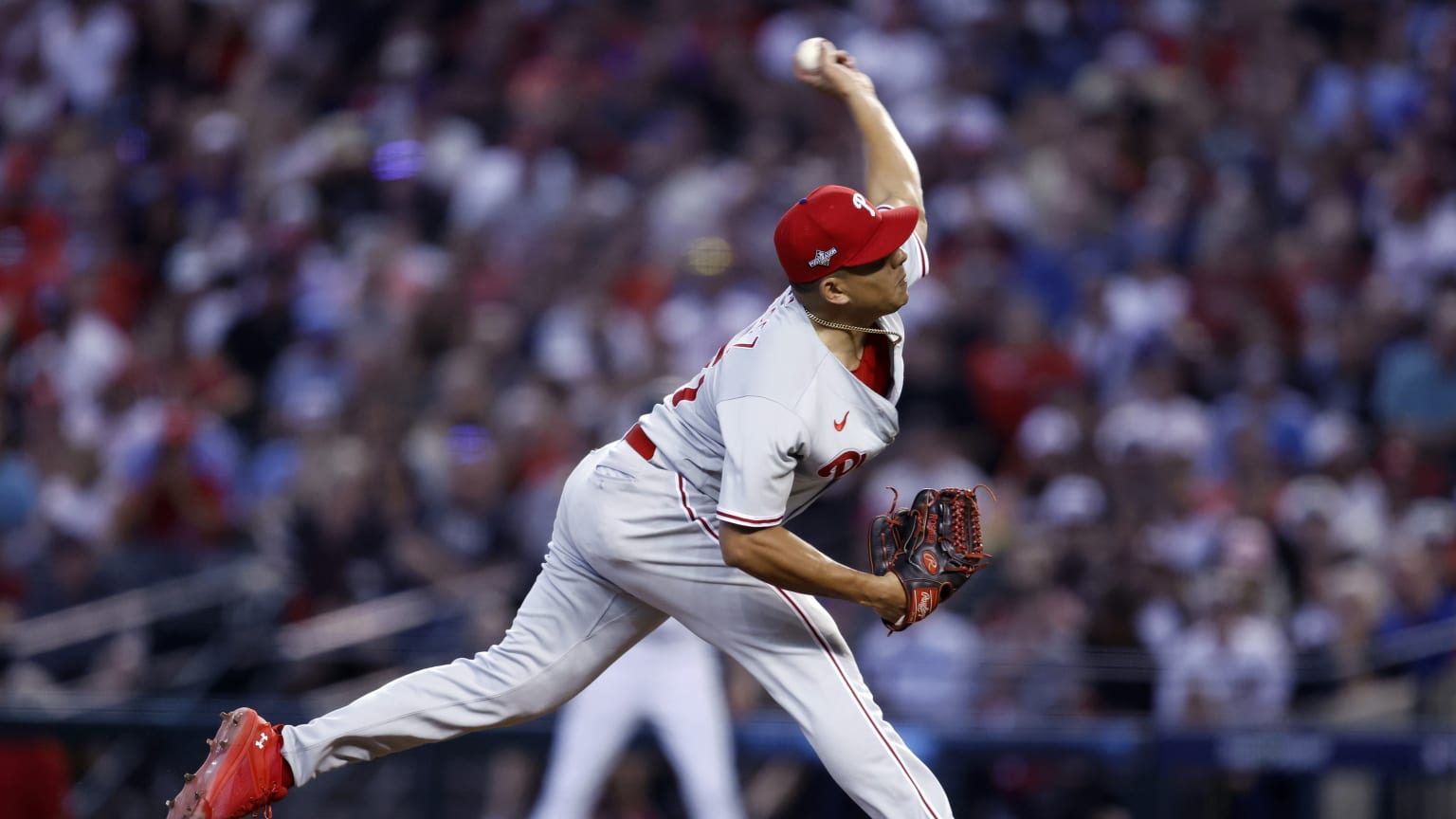 Philadelphia, Pennsylvania, USA. 4th July, 2018. Philadelphia Phillies  starting pitcher Aaron Nola (27) throws a pitch during the MLB game between  the Baltimore Orioles and Philadelphia Phillies at Citizens Bank Park in