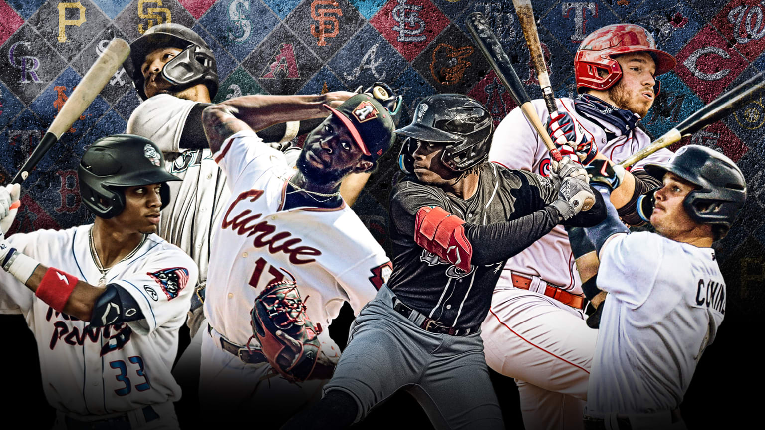 A designed image with a collection of 6 Minor League prospects