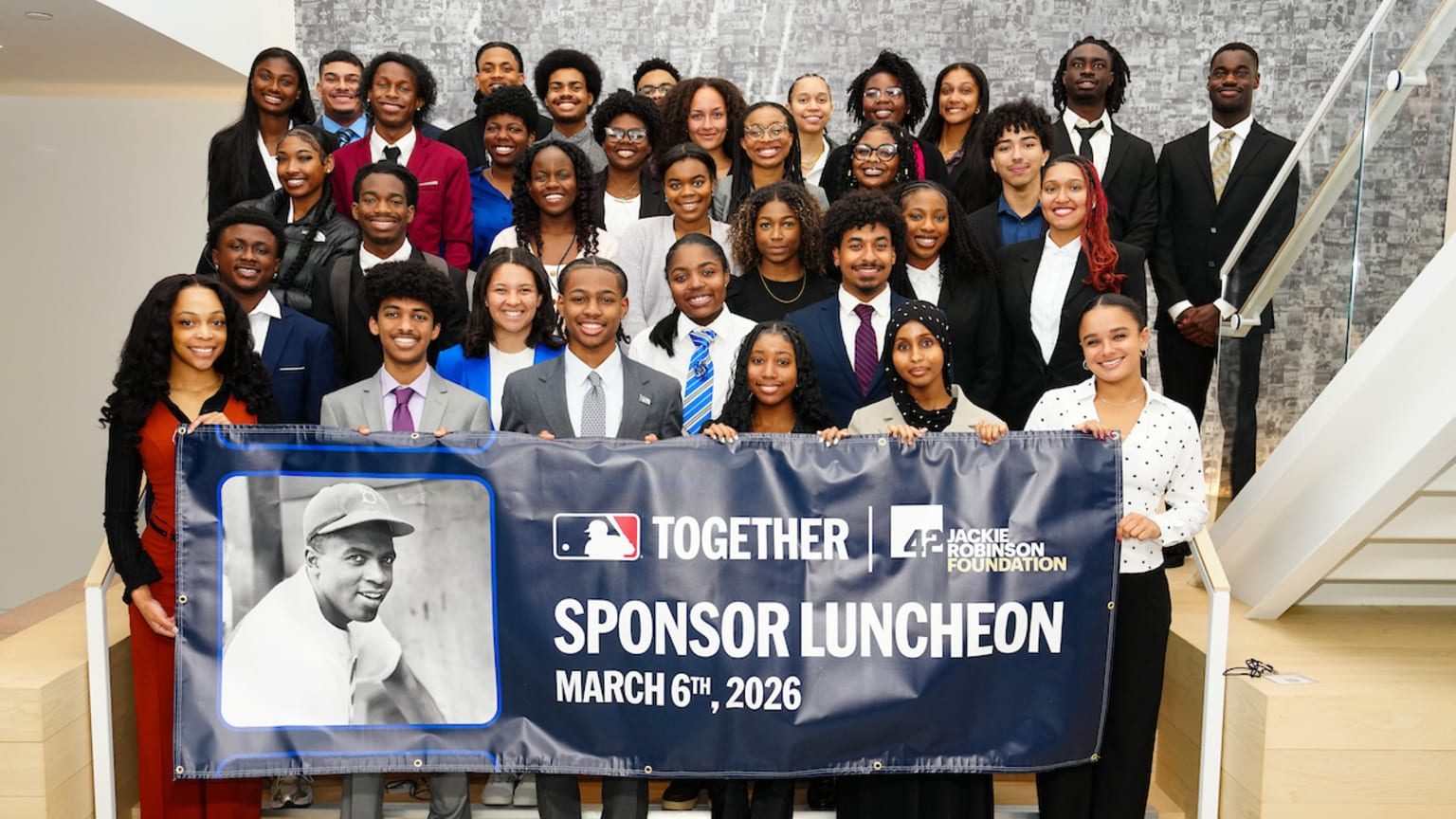 Jackie Robinson Scholars gather for a group photo at MLB Headquarters