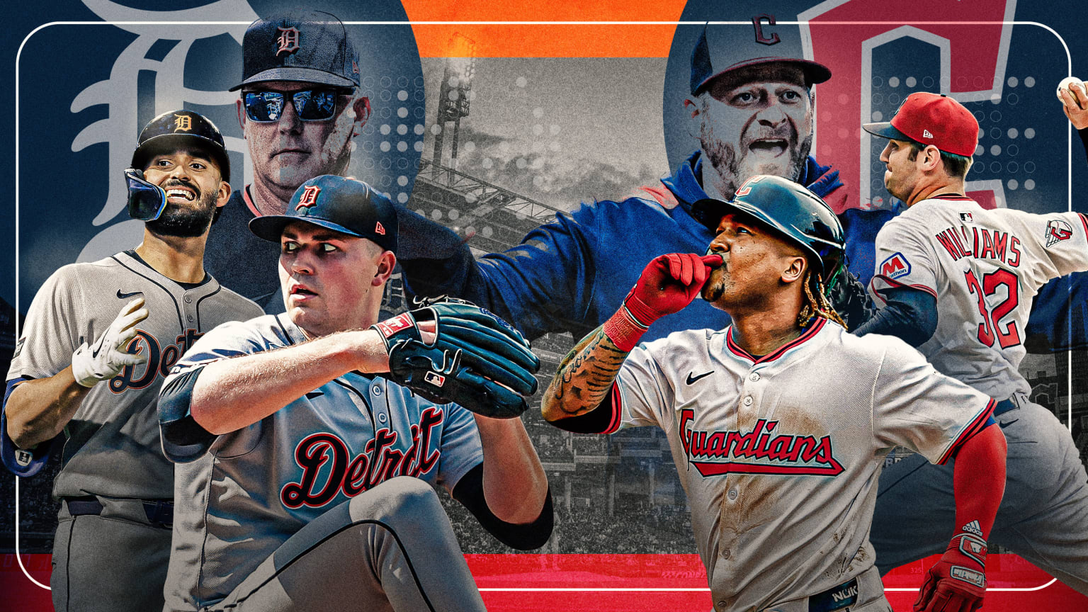 Riley Greene, A.J. Hinch, Tarik Skubal, José Ramírez, Stephen Vogt and Gavin Williams